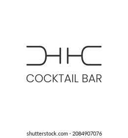 Logo for a bar, shop, restaurant. Two glasses are positioned horizontally against a white background with the words "cocktail bar". Vector illustration symbol. Alcohol logo. 