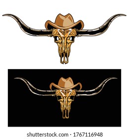 logo for a barbecue with a bull's skull image in gold with a royal or elegant concept