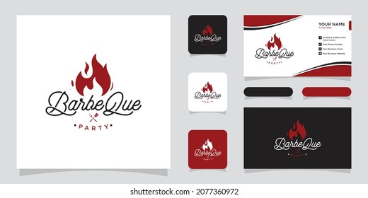Logo barbecue with fire flame logo with business card design.