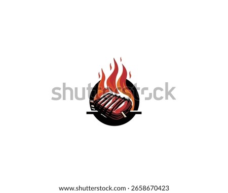 Logo of Barbecue, Grill and Bar with fire, grill fork BBQ logo template. Vector format