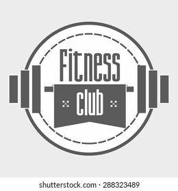 Logo with barbell and titling "Fitness Club" vector design template