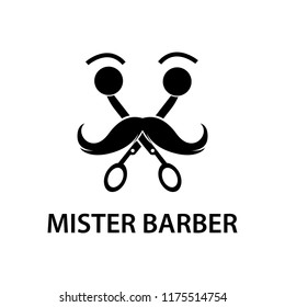 Logo of barber face with scissor and mustache