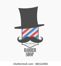 Logo barber shop: Hat and mustache with colored lines.