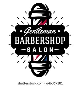 Logo for barbershop with barber pole in vintage style. Vector template