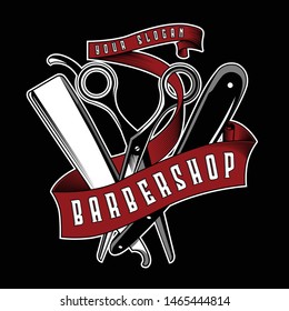 Logo barbershop with flag black ground