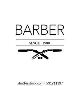Logo for barbershop, hair salon with barber razor blades. Vector Illustration