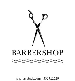 Logo for barbershop, hair salon with barber scissors. Vector Illustration