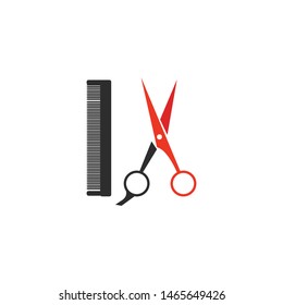 Logo for barbershop, hair salon. Black, red, and white barbershop logotype. Barbershop sign. Vector Illustration