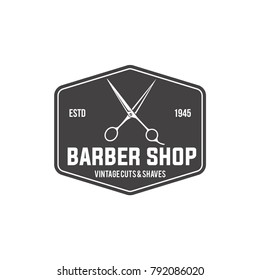 Logo for barbershop, hair salon. Black and white barbershop logotype. Barbershop sign. Vector Illustration