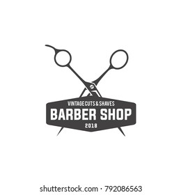 Logo for barbershop, hair salon. Black and white barbershop logotype. Barbershop sign. Vector Illustration