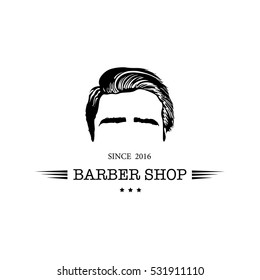 Logo for barbershop, hair salon with head. Vector Illustration