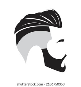 Logo for barbershop, hair salon with hipster head. Vector Illustration. side facing style.