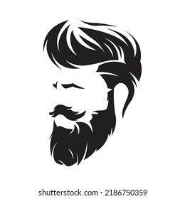 Logo for barbershop, hair salon with hipster head. Vector Illustration. side facing style.