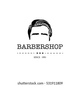 Logo for barbershop, hair salon with hipster head. Vector Illustration