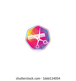 Logo for barbershop, hair salon. Scissors icon barbershop logo sign. Scissor comb logo design.	