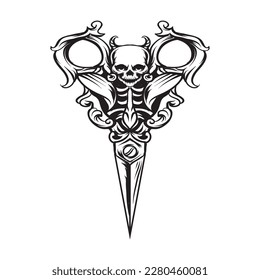 Logo for barbershop, hairdresser, beauty salon. Skull with scissors Vector illustration