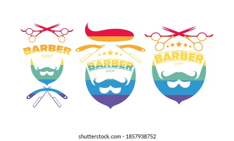 Logo for the barbershop with LGBT color. Isolated. Vector.