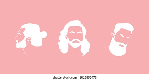 Logo For A Barbershop Or Men's Hairdressing Salon. Vector Silhouette Of Men's Hairstyles And Beards. EPS 10