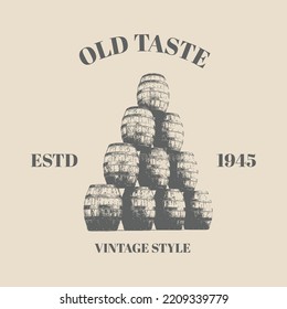 Logo barrel brewing pile up vintage hand draw isolated vector illustration template design