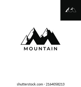 a logo with the base of the letter M combined with the silhouette of the mountains, a logo that represents the spirit of adventure, strength and majesty