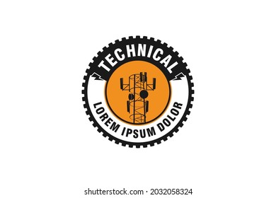 Logo Base Transceptor Estilo de placa emblema de la estación del transformador, engranaje circular, señal de telecomunicaciones de la torre del shilhouette BTS.