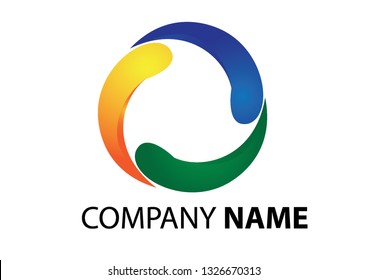 a logo based on orange, blue and green colors that form a circle