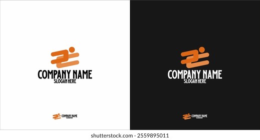 A logo with the basic shape of two curved lines that overlap each other, forming the silhouette of a person running or moving. The use of orange gives a warm, energetic and enthusiastic impression.