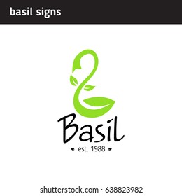Logo basil leaf in the form of a scoop for a restaurant or shop