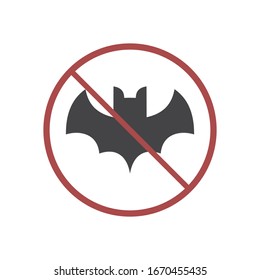 Logo Bat Banned Flat Icon Black and White Vector