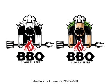 Logo BBQ Restaurant Vector Illustration Template with Simple Elegant Design Good for Any Industry