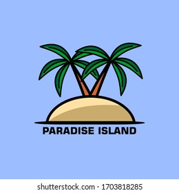 Logo of the beach and paradise island in a modern and fresh style. Beach and paradise island with coconut trees. Suitable for holiday travel companies