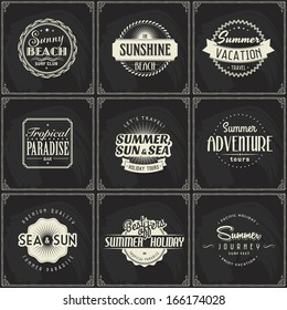 logo beach retro summer tropical vintage stamp sun vector classic set of retro summer vacation tourism labels for vintage design chalk typography on blackboard logo beach retro summer tropical vintage