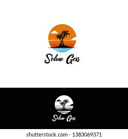 Logo Beach Sunset Illustration Design