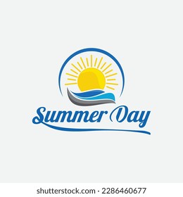 
A logo for a beach and sunset with a sunset in the middle