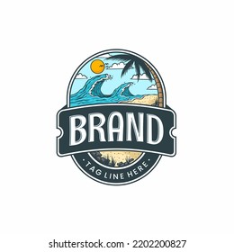 Logo Beach waves Summer Cartoon Vector