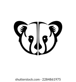 A logo of a bear in black and white vector form.