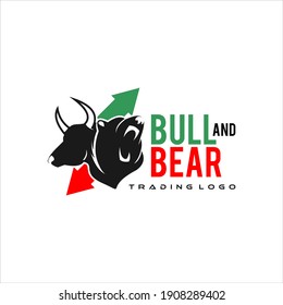 Logo Bear And Bull Trading Template, Animal Head Vector And Business Finance Modern Design Template Inspiration