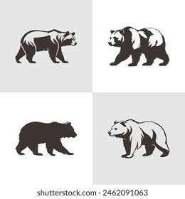 Logotipo de un oso panda conjunto icono silueta diseño sobre fondo blanco