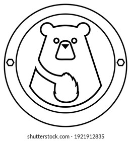 Logo with bear and pine cone in circle. Isolated and disassembled on white background.