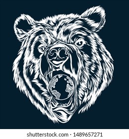logo bear and planet earth. earth protecting bear