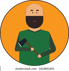 
Logo of a bearded man with an ax in an orange circle