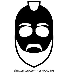 Logo of a bearded man with glasses