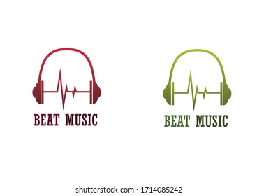 logo beat music headset, headphone red and green gradient colors minimalist elegant