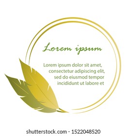Logo of beautiful feathers (or can be tore leaves) with border frame in circle shape. Isolated on white background. Free copy space for text. Vector Illustration.