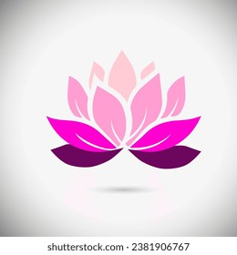 Logo beautiful lotus pink flower. Hand drawing. Not AI, Vector illustration