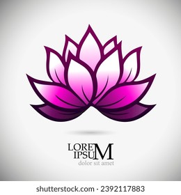 Logo beautiful lotus pink flower. Hand drawing. Not AI, Vector illustration