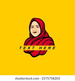 logo of a beautiful woman in a hijab smiling facing front vector