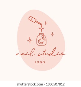 Logo for beauty nail studio. Illustration of bottle of nail polish. Logo concept is pastel colored.