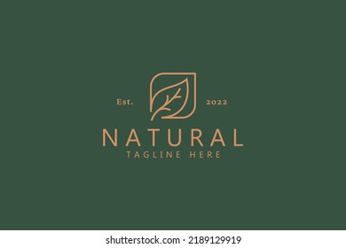 Logo Beauty Organic Natural Leaf Simple Outline Concept. Recycle Creative Sign Symbol Business Label. Green, Fresh and Health Emblem.