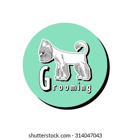 Logo beauty pet grooming salon. Illustration with Yorkshire Terriers. Vector pet grooming logo. Dog groomer logo. Dog beauty salon logo.